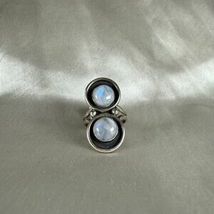 Sterling Silver Ring Double Moonstone Oval Gemstone Statement Jewelry Size 6